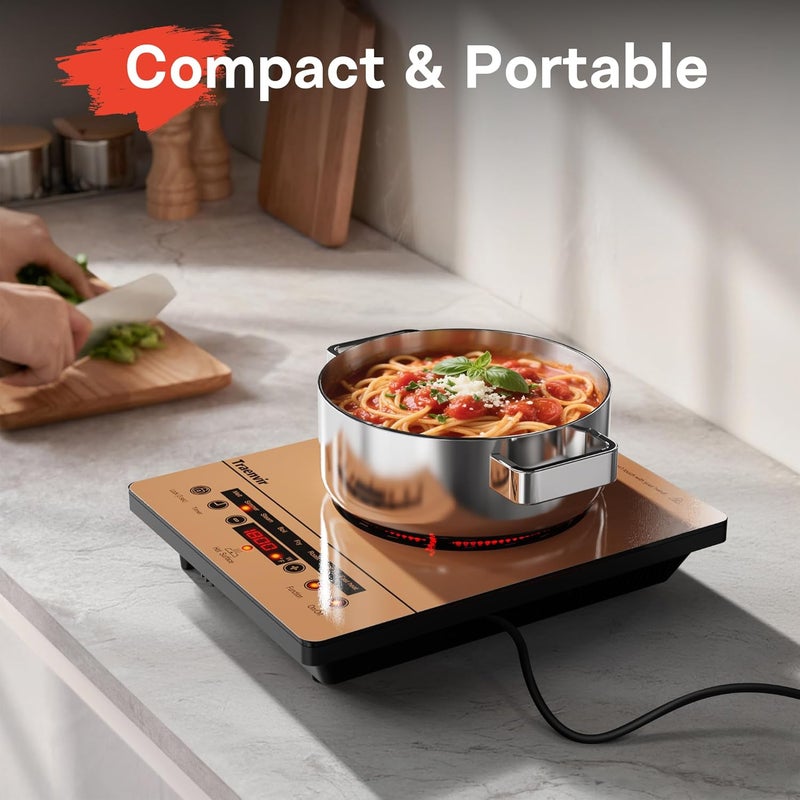 Traenvir Single Burner Electric Cooktop, One Burner Ceramic Stove 1800W, Portable Electric Cooktop with Touch Control, Child Safety Lock, 4 Hour Timer, Overheat Protection, 110V-120V Plug in, Orange - Image 2